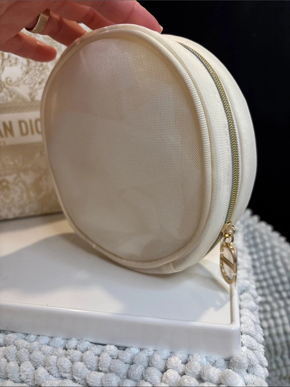 Dior Cream Round Pouch with Pink Butterfly Embroidery & Dior Bag